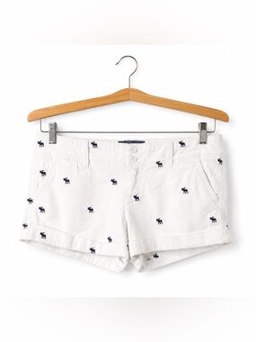 Abercrombie & Fitch White Embroidered Moose High-Rise Shorts Women’s Size 10